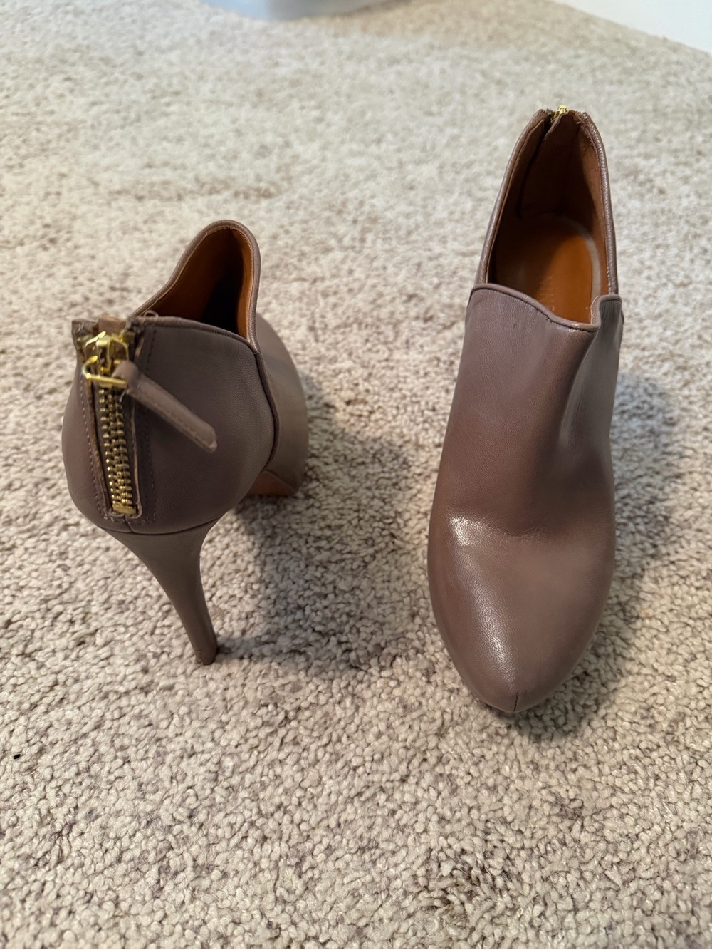 Nine West Women's Taupe Leather High Heel Booties with Back Zip